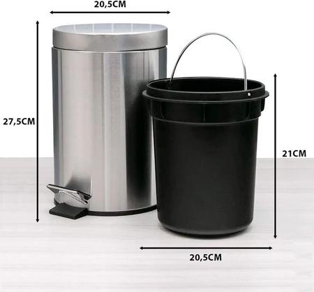 Imagem de KIT 2 Lixeira Aço Inox 5 Litros Cesto de Lixo Com Pedal Emborrachado Balde Interno Removível Cozinha Banheiro Redonda