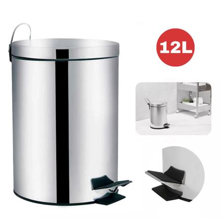 Imagem de Kit 2 Lixeiras Cesto De Lixo Inox Banheiro Cozinha 5 e 12 Litros Pedal e Balde Interno Removível