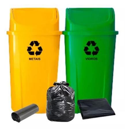 Imagem de Kit 2 Lixeiras Para Coleta Seletiva De 60l Com Saco De Lixo