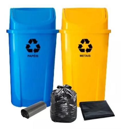 Imagem de Kit 2 Lixeiras Para Coleta Seletiva De 60l Com Saco De Lixo