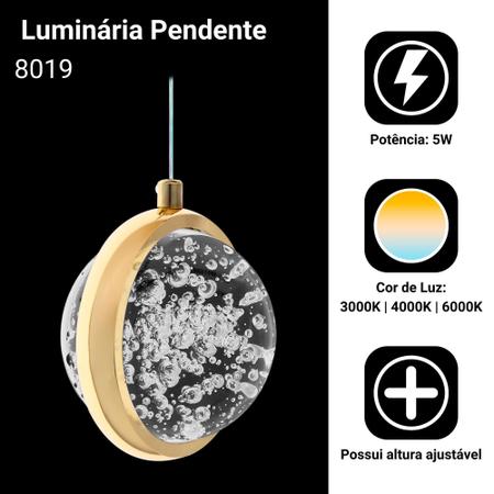 Imagem de kit 2 Luminária Pendente Refletor Led Bola bolhas Saturno Cristal Redondo Brilho