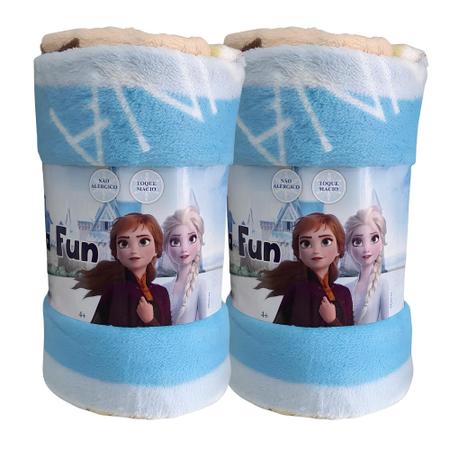 Imagem de Kit 2 Manta Infantil Frozen Disney Jolitex Para Criança Menina Feminino Mantinha Macia Solteira Azul