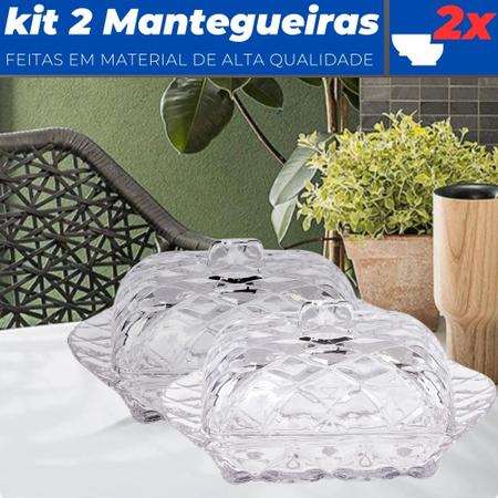 Imagem de Kit 2 Mantegueiras Porta Manteiga de Vidro Transparente c/ Tampa Café da Manhã