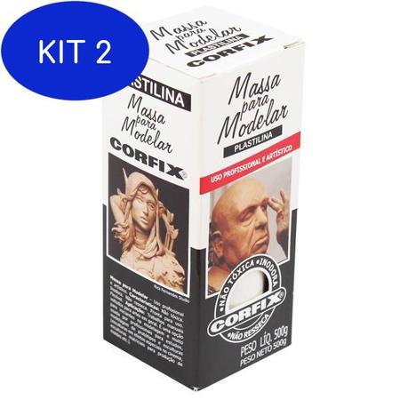 Imagem de Kit 2 Massa de Modelar Plastilina 500g Corfix - Branco