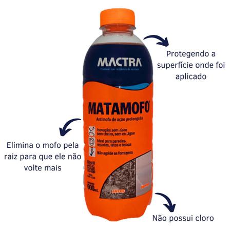 Imagem de Kit 2 Mata Mofo Mactra 900 ML - Ação Prolongada Mofo Não Volta Nova Embalagem Anti Mofo e Bolor (Teto de banheiro, guarda roupa, parede, armário)