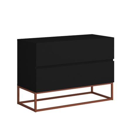 Imagem de kit 2 mesa de cabeceira para quarto de casal com gavetas espaçosas eros 60cm design moderno industrial preto fosco com cobre