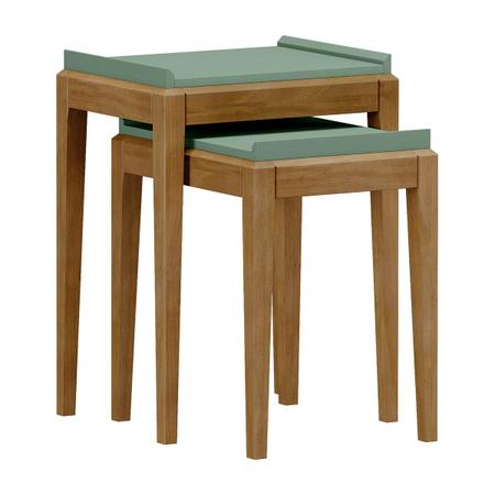 Kit 2 Mesas de Apoio Linha Milão Verde/Freijó em Madeira Pinus com MDF - Finestra Imagem de Kit 2 Mesas de Apoio Linha Milão Verde/Freijó em Madeira Pinus com MDF - Finestra