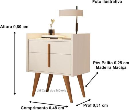 Imagem de Kit 2 Mesas de Cabeceira Darvin 1 Gaveta 1 Porta Pés Palito Off White - JM Casa dos Moveis