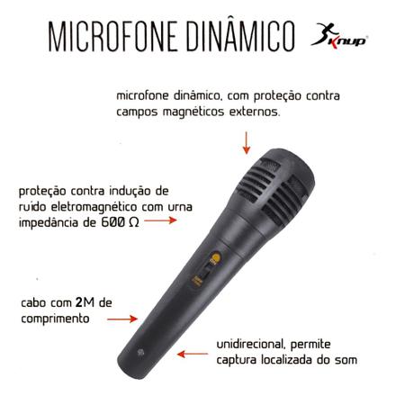 Imagem de Kit 2 Microfones P10 para Karaokê e para Caixa de Som + Adaptador P2 Knup
