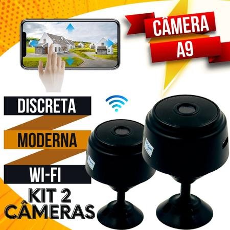 Imagem de Kit 2 Mini Câmera Wifi Sem Fio Pequena Discreta Gravador Voz Bateria Segurança Vigilância Remoto A9 Full HD 1080p Sensor Movimento