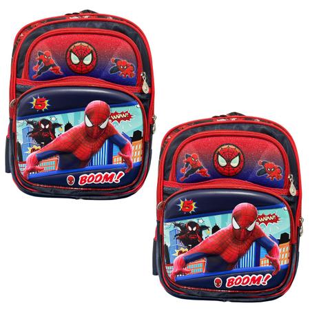 Imagem de kit 2 mochilas infantil de costas aranha para menino escolar creche brilhosa espaçosa 