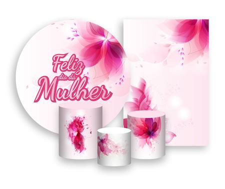 Imagem de Kit 2 Painéis De Festa + Trio De Capas Cilindro - Dia das Mulheres Floral Rosa Elegante 010