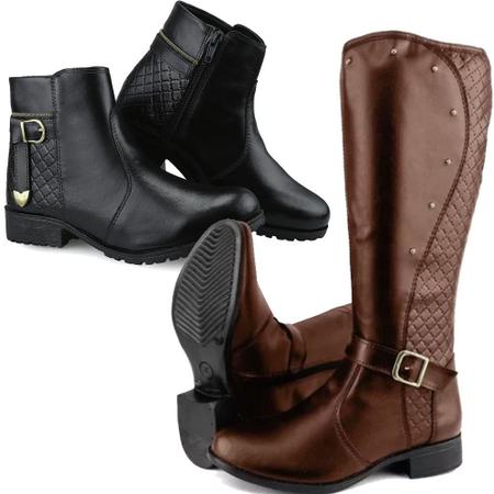 Imagem de Kit 2 Pares Bota Casual Neway Cano Longo Capuccino e Cano Baixo Preto