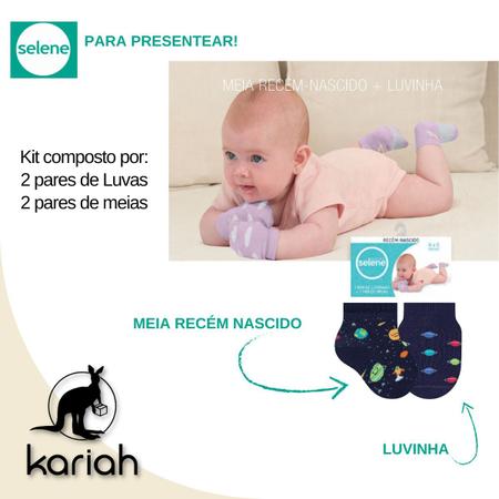 Imagem de Kit 2 Pares de Meias e Luva Bebê Menina Selene 1006