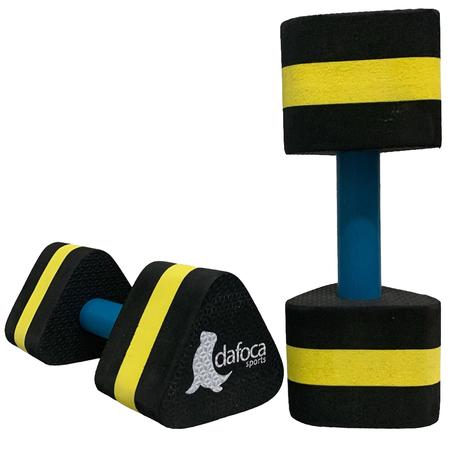 Imagem de Kit 2 Pares Halteres Hidroginástica em EVA P 1-2kg e M 2-3kg Preto/Amarelo Dafoca Sports