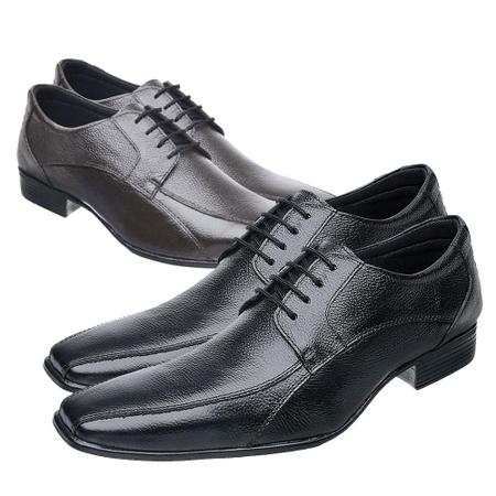 KIT 2 Pares Sapato Social Masculino Bico Fino Preto e Caf Couro