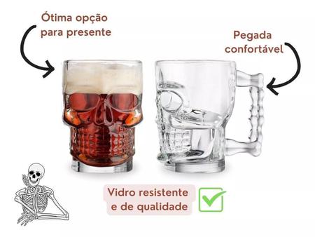 Imagem de Kit 2 Pçs Caneca De Chopp Cerveja De Vidro Caveira 515Ml