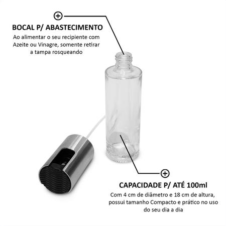 Imagem de Kit 2 Peças Spray Borrifador 100ml P/ Azeite E Vinagre Aço Inox Vidro