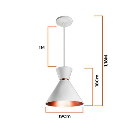 Imagem de Kit 2 Pendente Luxo R.R.J.V 18Cm Branco / Cobre