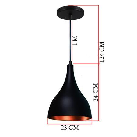 Imagem de Kit 2 Pendente Taça Gota Bancada Balcão Cozinha 22cm Preto com Cobre