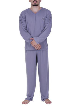 Imagem de Kit 2 Pijama de Inverno Manga Longa Calça Comprida Adulto Masculino Longo Frio PRETO E CINZA