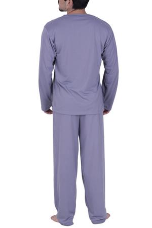 Imagem de Kit 2 Pijama de Inverno Manga Longa Calça Comprida Adulto Masculino Longo Frio PRETO E CINZA