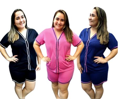 Imagem de Kit 2 Pijamas Feminino Plus Size Abero com botões baby doll