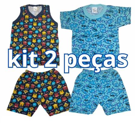 Imagem de Kit 2 Pijamas Malha 100% Algodão Verão Confortável Estampado