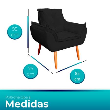 Imagem de Kit 2 Poltrona Opala para Sala e Quarto Suede Preto- LH Decor