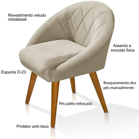 Imagem de Kit 2 Poltrona Sala Decorativa Louis Veludo Bege Pés Palito Castanho