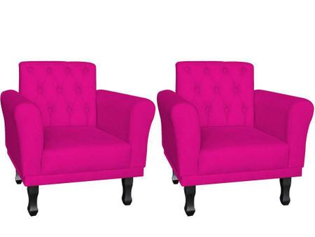 Imagem de Kit 2 Poltronas Decorativa Classic Couro Rosa Pink Pés Madeira Ms Decor