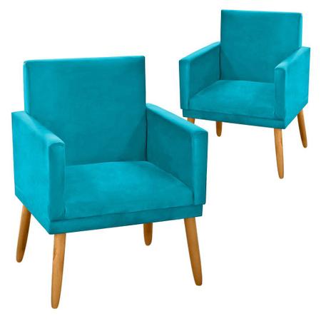 Imagem de Kit 2 Poltronas Decorativa Nina Suede Azul Turquesa com Rodapé