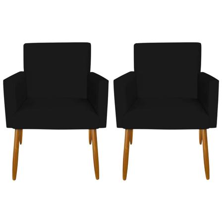 Imagem de Kit 2 Poltronas Decorativa para Sala Cadeira Estofada Resistente Escritório Recepção Sala de estar manicure Pés palito de madeira