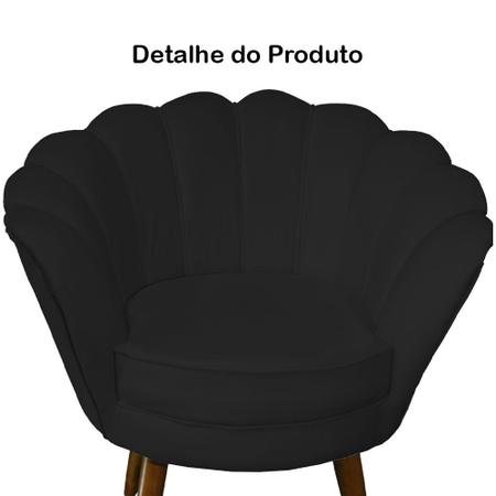 Imagem de Kit 2 Poltronas Decorativa Pétala Suede Preto Pés Madeira Ms Decor