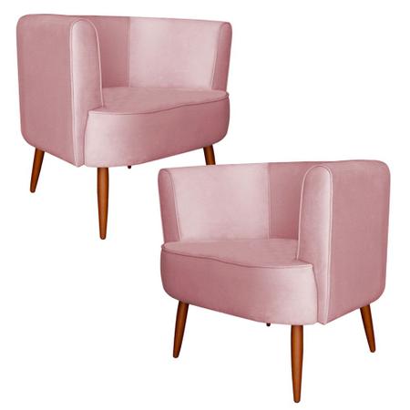 Imagem de Kit 2 Poltronas Decorativa Sala de Estar Megan Veludo Rosa - Montanaris Decor