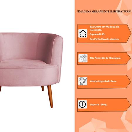 Imagem de Kit 2 Poltronas Decorativa Sala de Estar Megan Veludo Rosa - Montanaris Decor