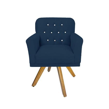 Imagem de Kit 2 Poltronas Decorativas Base Giratória de Madeira Quarto Anitta Suede Azul Marinho DL Decor