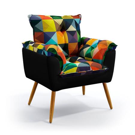 Kit 2 Poltronas Decorativas Estofadas Opala com Puff Solar Sued Estampado Colorido com Preto Aradecor Imagem de Kit 2 Poltronas Decorativas Estofadas Opala com Puff Solar Sued Estampado Colorido com Preto Aradecor
