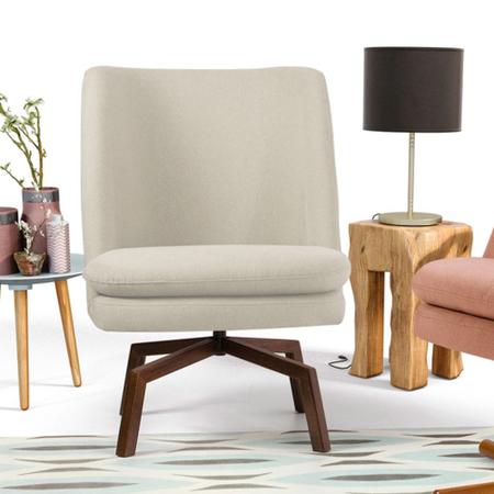 Imagem de Kit 2 Poltronas Decorativas Giratórias Base Ka Madeira Pérsia B-309 Suede Bege - Domi