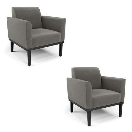 Imagem de Kit 2 Poltronas Decorativas Isabella Pés Fixo em Madeira Preto Suede Grafite G19 - Gran Belo