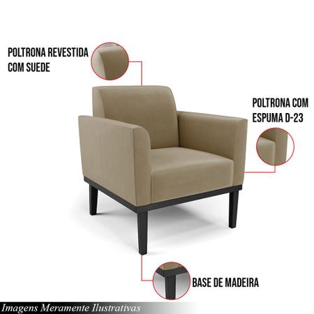 Imagem de Kit 2 Poltronas Decorativas Isabella Pés Fixo em Madeira Preto Suede Nude G19 - Gran Belo