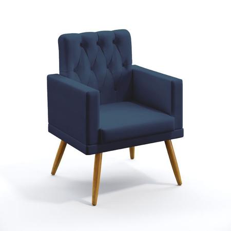 Imagem de Kit 2 Poltronas Decorativas Nina Com Rodapé E Botões Capitonê Sued Azul Marinho Aradecor