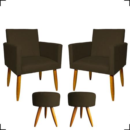 Imagem de Kit 2 Poltronas Decorativas Nina Para Sala + 2 Puff Redondo Suede Cores Pé Castanho - Clique E Decore