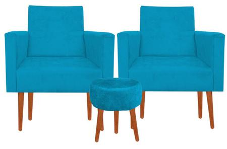 Imagem de Kit 2 Poltronas Decorativas Nina Suede Puff 