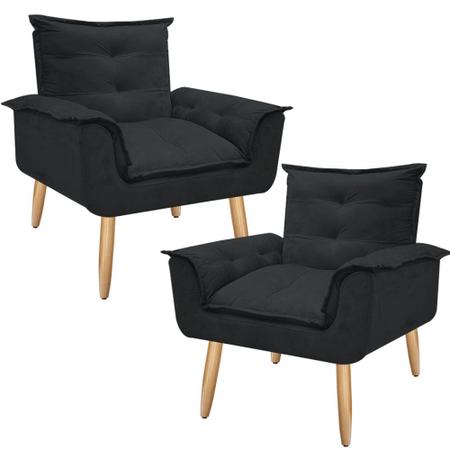 Imagem de Kit 2 Poltronas Decorativas Opala Lolla Luxo para Sala Suede Preto - Bela Móveis