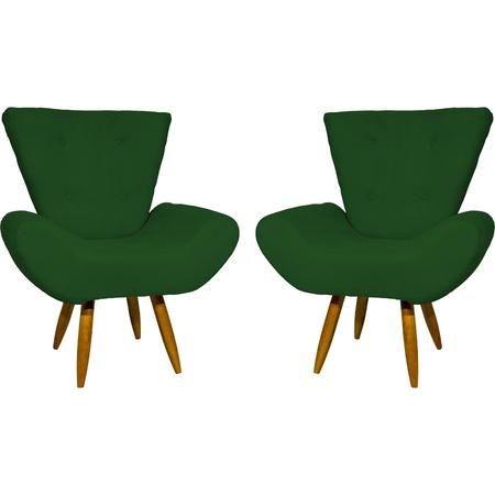 Imagem de Kit 2 poltronas decorativas para sala emilia suede verde pé castanho