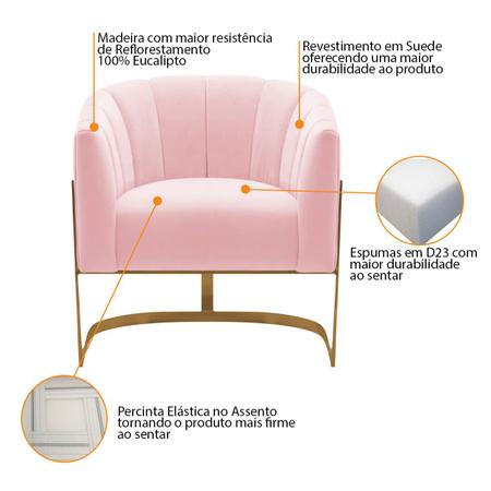 Imagem de Kit 2 Poltronas Decorativas Sala de Estar Recepção Mavie Base de Ferro Dourado Suede - Amarena Móveis