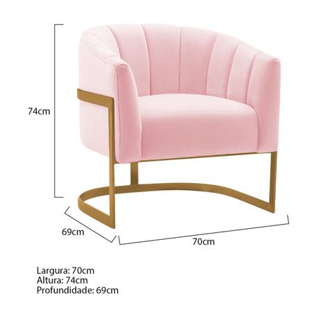 Imagem de Kit 2 Poltronas Decorativas Sala de Estar Recepção Mavie Base de Ferro Dourado Suede - Amarena Móveis