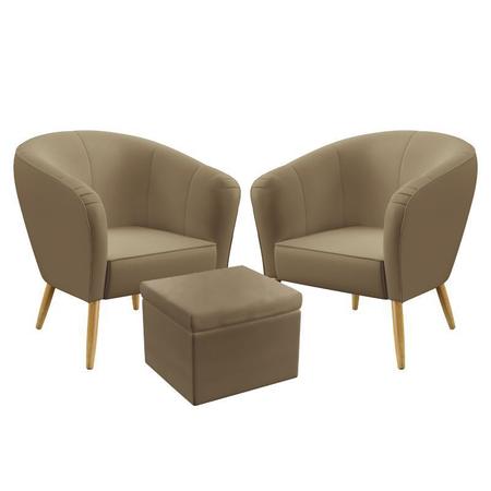 Kit 2 Poltronas Decorativas Vênus Detalhada com Puff Quasar Sued Capuccino Aradecor Imagem de Kit 2 Poltronas Decorativas Vênus Detalhada com Puff Quasar Sued Capuccino Aradecor