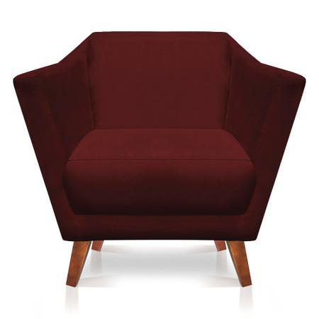 Imagem de Kit 2 Poltronas e Namoradeira Pérsia Suede Marsala Pés Chanfrado Castanho - Pallazio